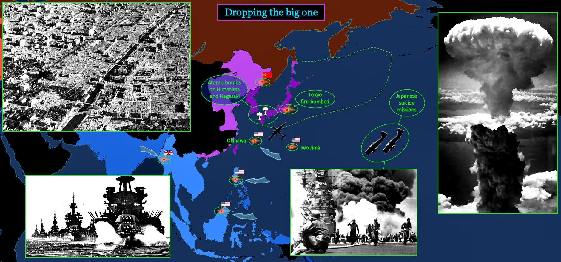 Iwo Jima, Hiroshima, Nagasaki, 1945 map